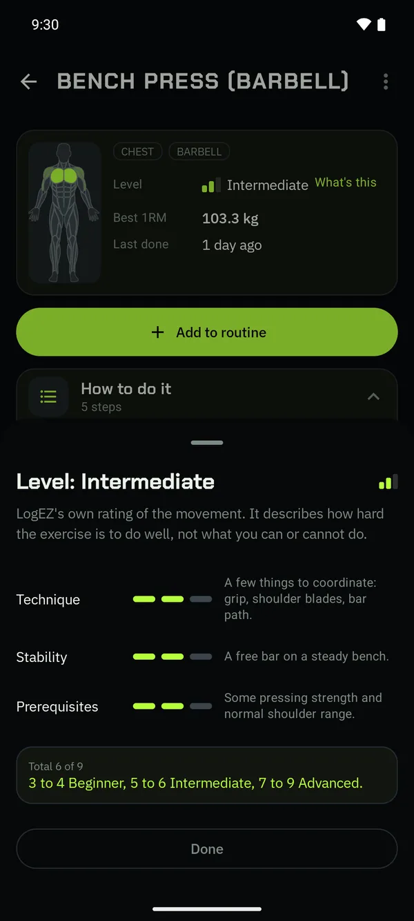 How the level of an exercise is worked out.