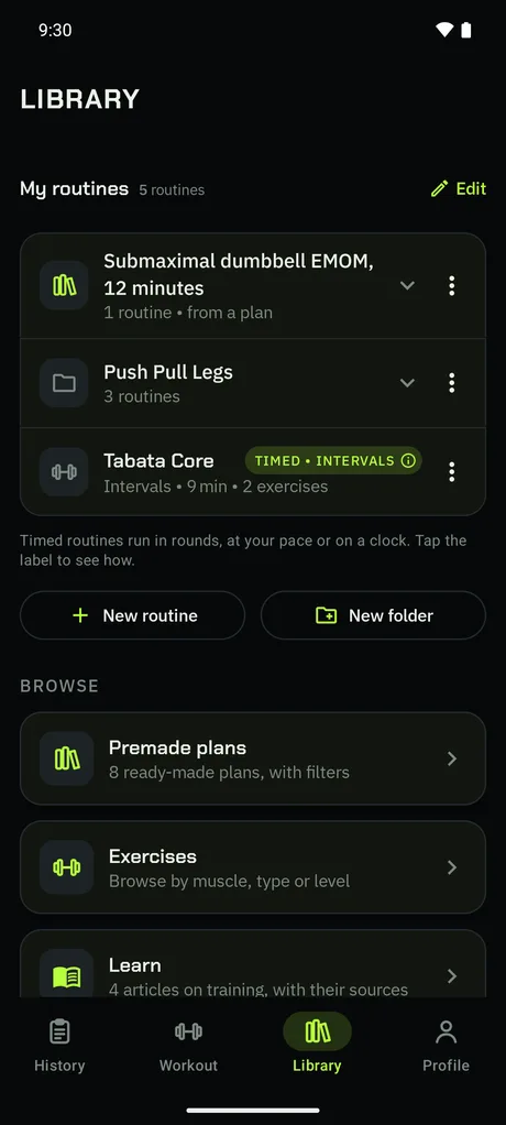 The Library tab in Lime, dark