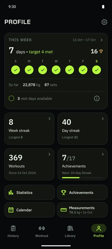 The Profile tab in Lime, dark