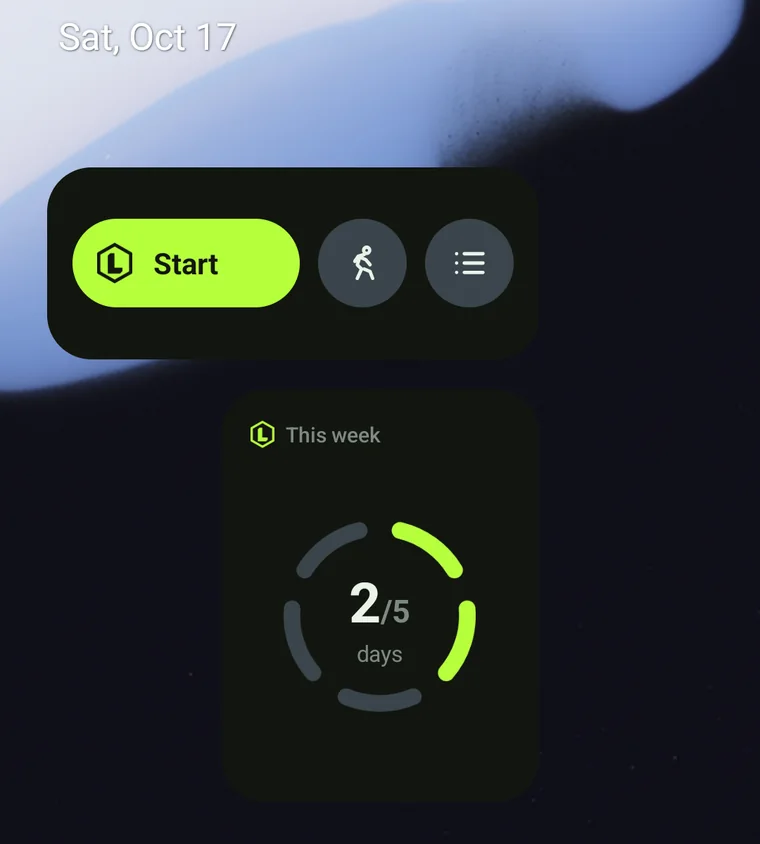 The Quick start and Weekly progress widgets on a home screen
